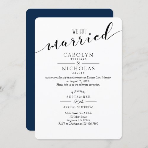 We Got Married Navy Blue White Wedding Party Invitation