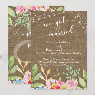 We Got Married on Burlap w/ Flowers & Lights Invitation