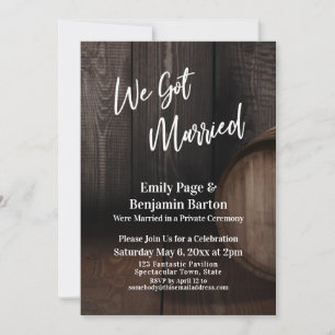 We Got Married Rustic Brown Wooden Barrel Invitation