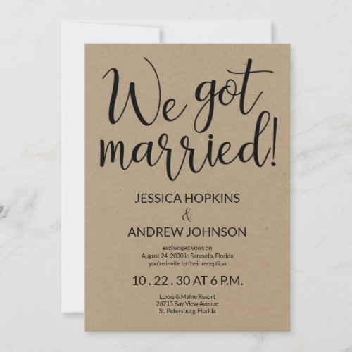 We Got Married Rustic Photo Reception Invitation