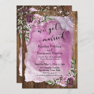 We Got Married Rustic Watercolor Floral & Lights Invitation