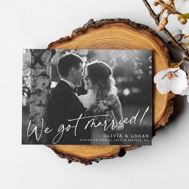 We Got Married! Script Wedding Photo Elopement Invitation (Creator Uploaded)