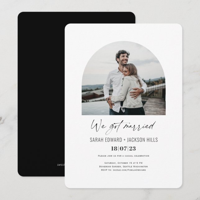 we got married Simple Arch Photo elopement Invitat Invitation (Front/Back)