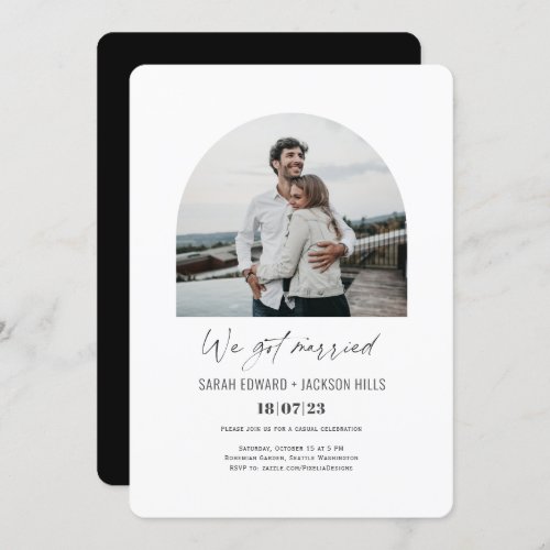 we got married Simple Arch Photo elopement Invitation