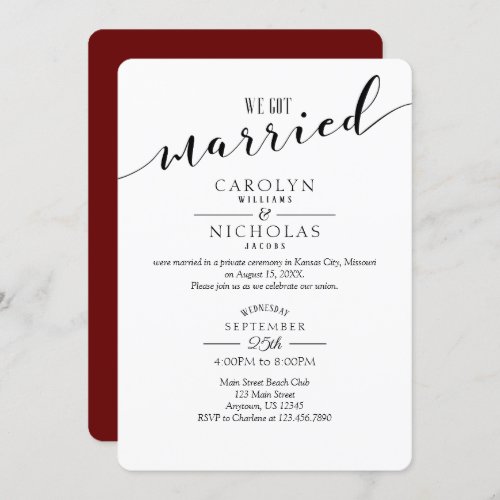 We Got Married Simple Burgundy White Wedding Party Invitation