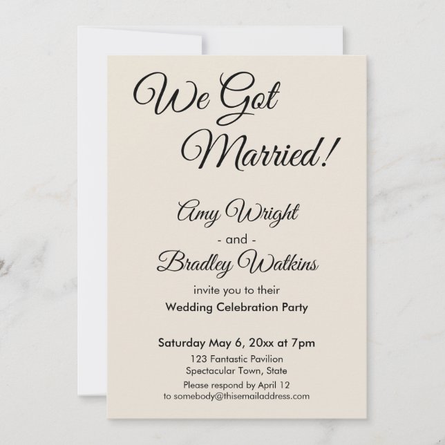 "We Got Married!" Simple Elegant Wedding Reception Invitation (Front)
