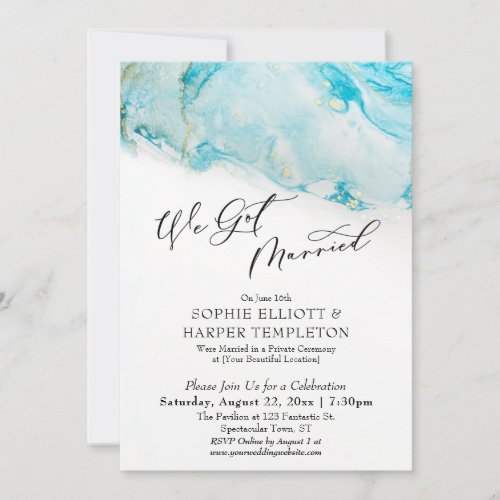 We Got Married Teal  Gold Ink Reception Only Invitation