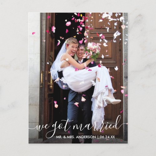 We Got Married Trendy Modern Script Photo Postcard