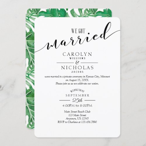 We Got Married Tropical Greenery Wedding Party Invitation