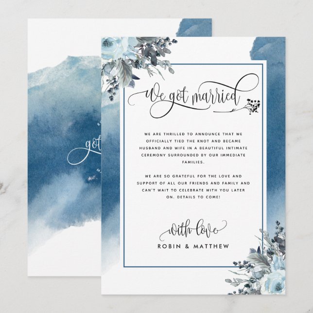 We Got Married Wedding Announcement in Blue (Front/Back)