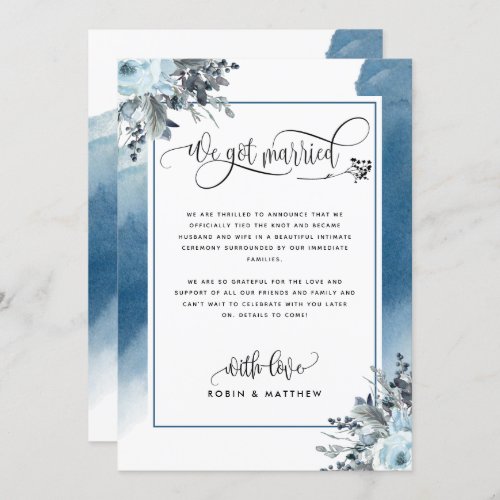 We Got Married Wedding Announcement in Blue