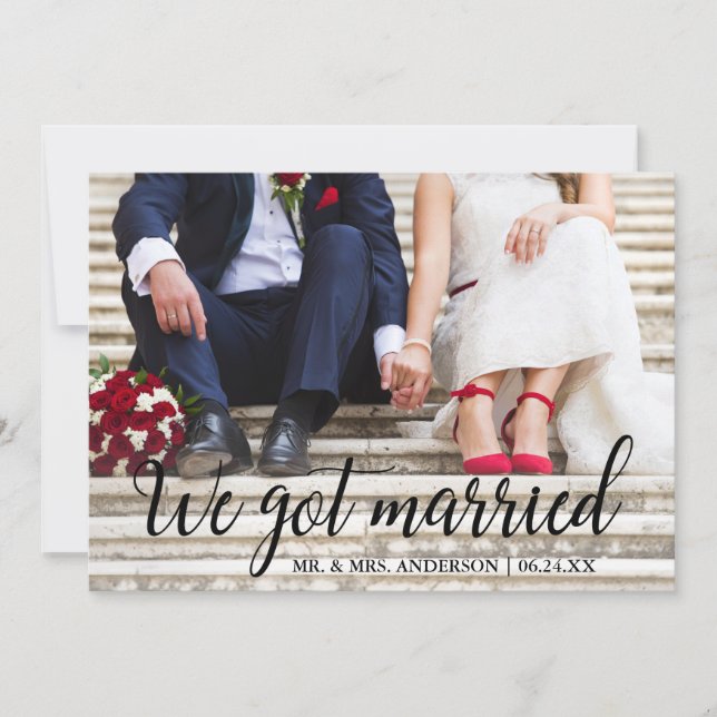 We Got Married Wedding Photo Calligraphy Card (Front)