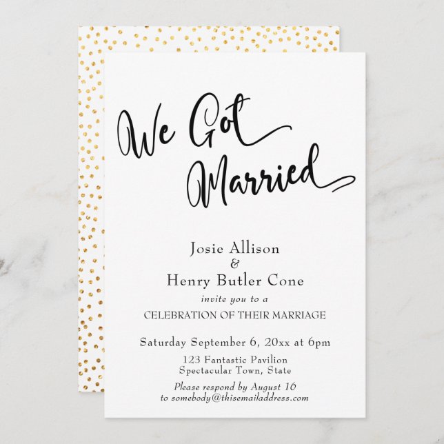We Got Married Wedding Reception, Gold Confetti Invitation (Front/Back)