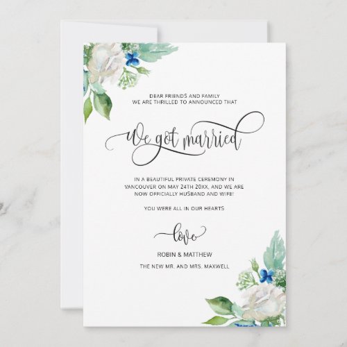 We got Married, White Floral Married Wedding Announcement