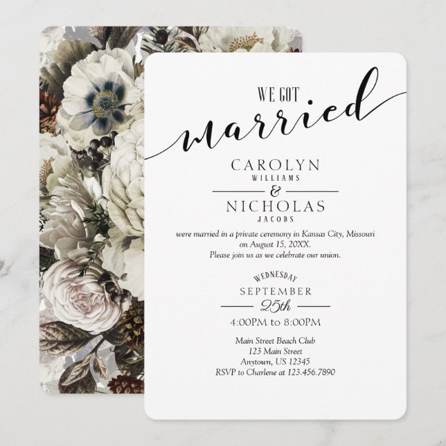We Got Married Winter Flowers Wedding Party Invitation (Front/Back)