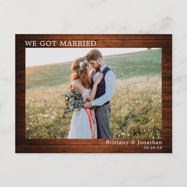 We Got Married Wood Minimalist Simple Postcard (Front)