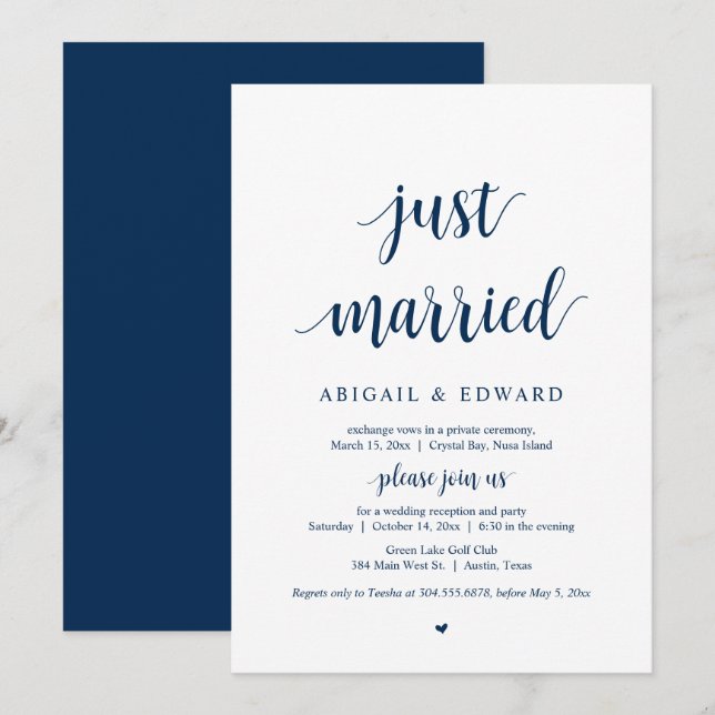 We have just married, Wedding Elopement Party Invi Invitation (Front/Back)
