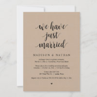 We have just married, Wedding Elopement Party Invi