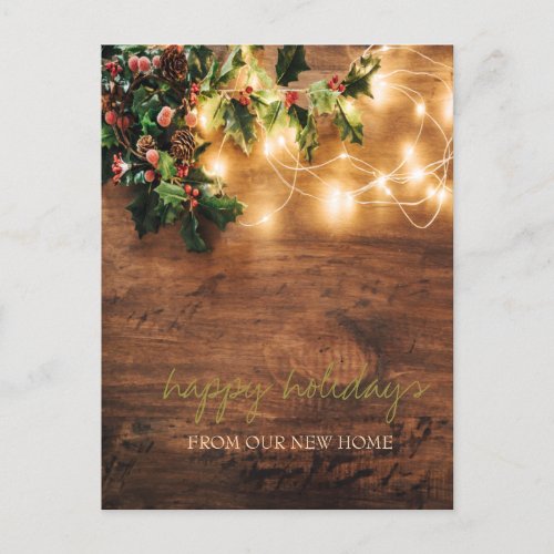 We Have MistletoeString LightsWood Announcement Postcard