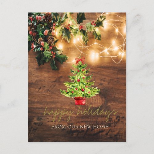 We Have MistletoeString LightsWoodPine Tree Announcement Postcard