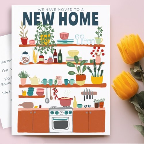 We Have Moved Address Change Cute Kitchen Art Postcard