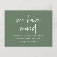 We have moved, Announcement, Modern Sage Green