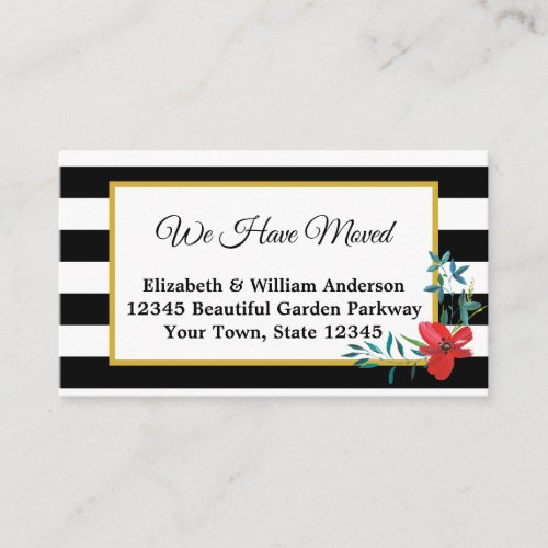 We Have Moved Black and White Striped with Flower Enclosure Card