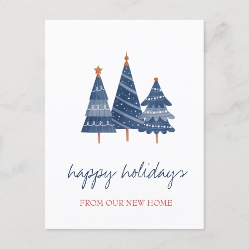 We Have MovedBlue Christmas Tree Holiday  Announcement Postcard
