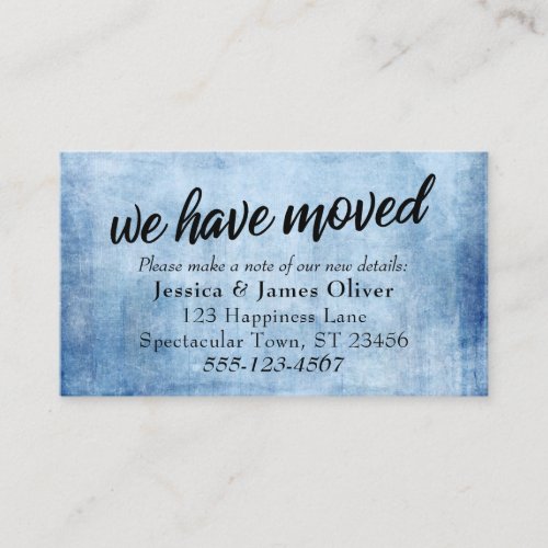 We Have Moved Blue Grunge Typography Insert Card