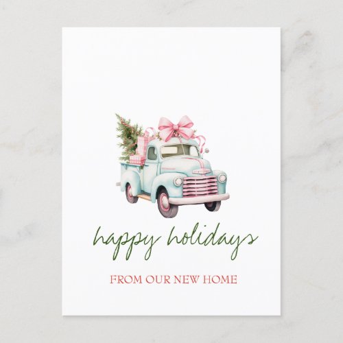 We Have MovedBlue TruckPine Tree Holiday Announcement Postcard