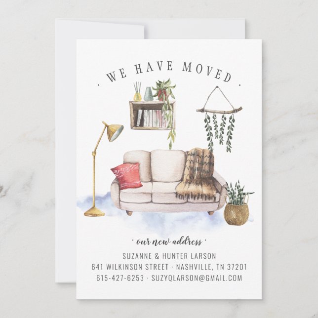 We Have Moved Boho Living Room Moving Announcement (Front)
