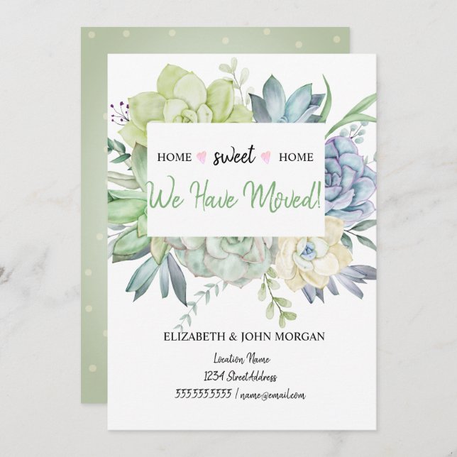 We Have Moved,Cactus Succulents Polka Dots (Front/Back)