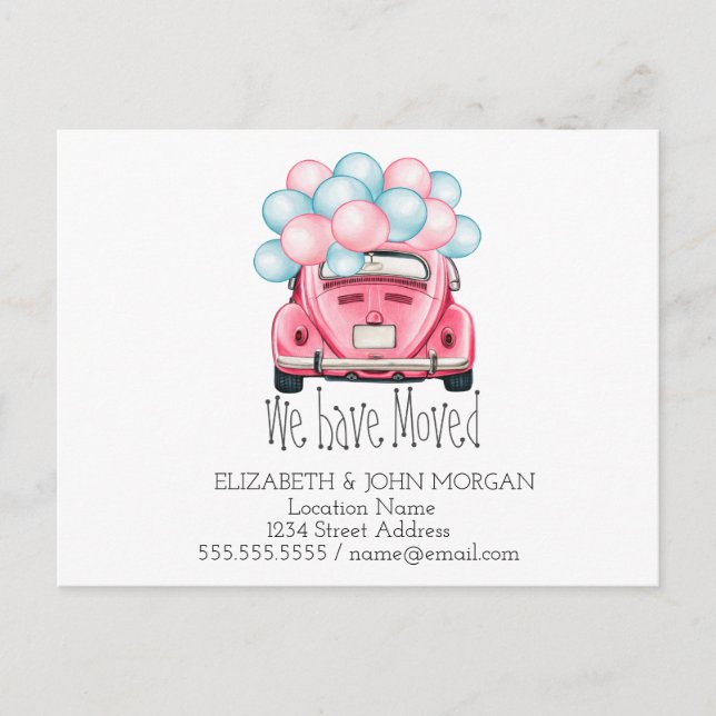 We Have Moved,Car Balloons,New Address Announcement Postcard (Front)