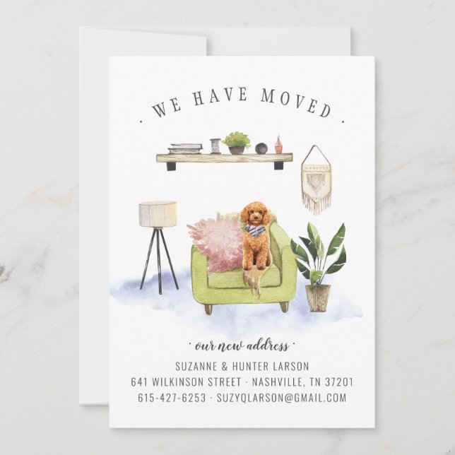 We Have Moved | Cavapoo Boho Moving Announcement (Front)