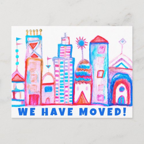We Have Moved Change of Address Watercolor Town  Postcard