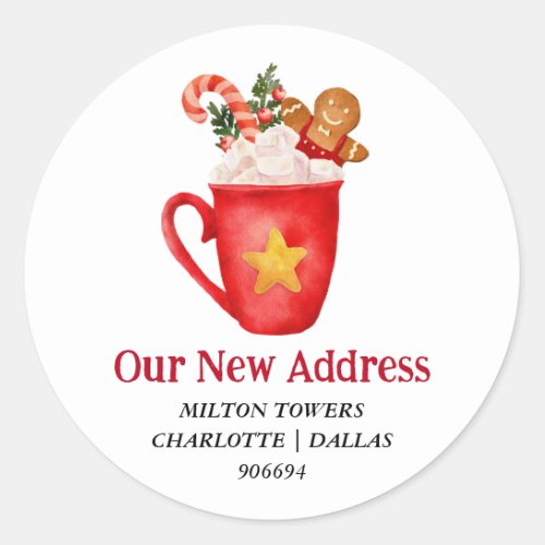 We Have Moved Christmas Drink  New Address   Classic Round Sticker