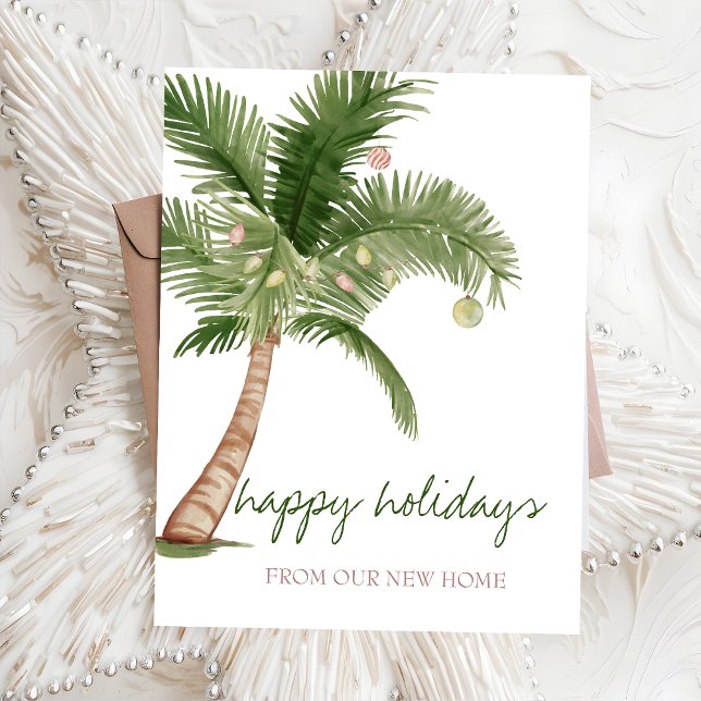 We Have Moved,Christmas Palm Tree Balls Announcement Postcard (Creator Uploaded)