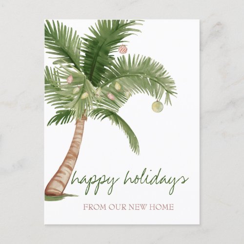 We Have MovedChristmas Palm Tree Balls Announcement Postcard