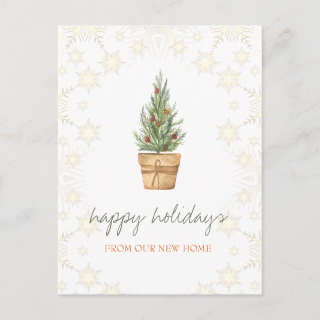 We Have Moved,Christmas Tree,Balls Snowflakes Announcement Postcard (Front)