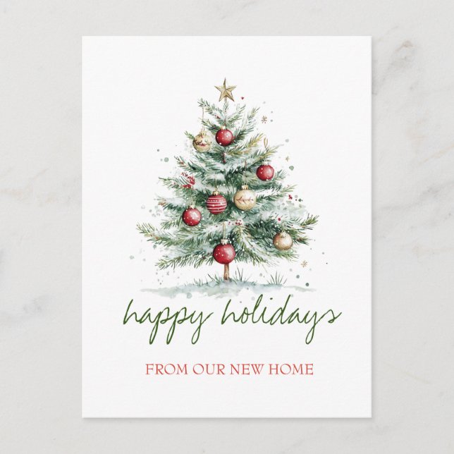 We Have Moved,Christmas Tree Red Balls Announcement Postcard (Front)