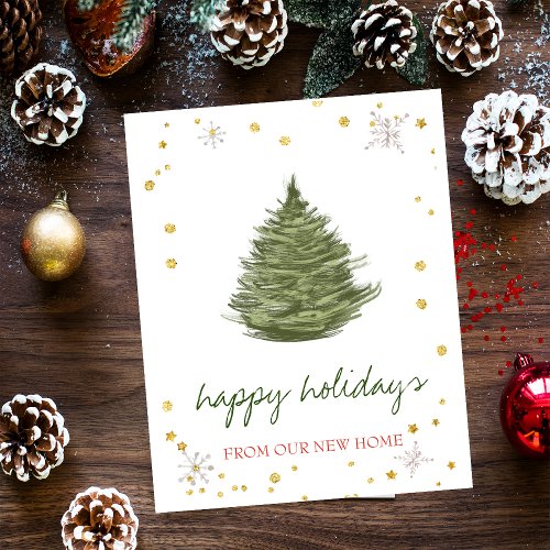 We Have MovedChristmas Tree Snowflakes Announcement Postcard