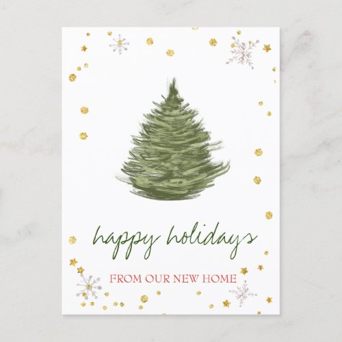 We Have MovedChristmas Tree Snowflakes Announcement Postcard