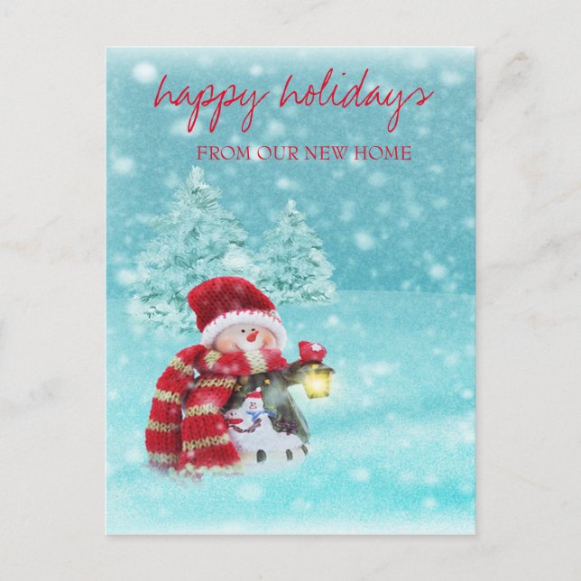 We Have Moved,Christmas Tree,Snowman Holiday Announcement Postcard (Front)