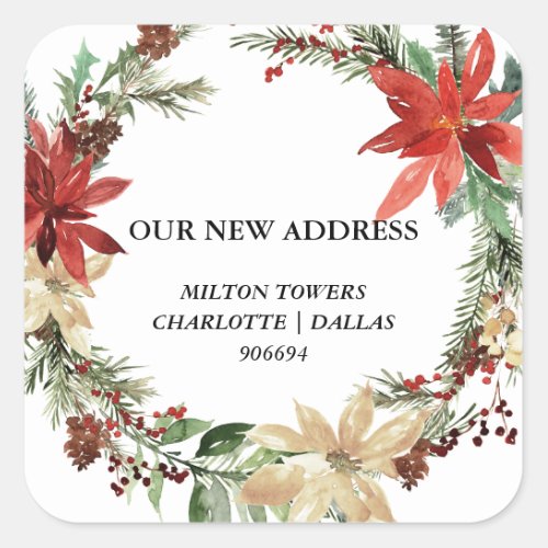 We Have Moved  Christmas Wreath  New Address Square Sticker