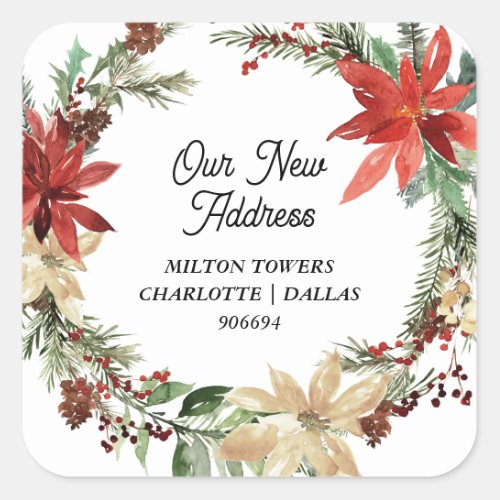 We Have Moved  Christmas Wreath  New Address Square Sticker