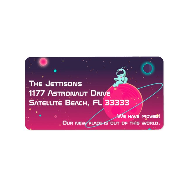 We Have Moved Cute Astronaut in Space Illustration Label (Front)