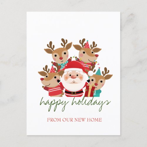 We Have MovedDeersSanta Claus Holiday  Announcement Postcard