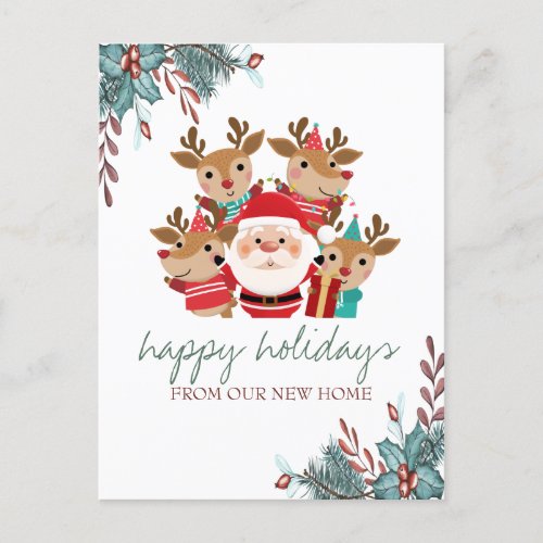 We Have MovedDeersSanta Claus Holiday Announcement Postcard