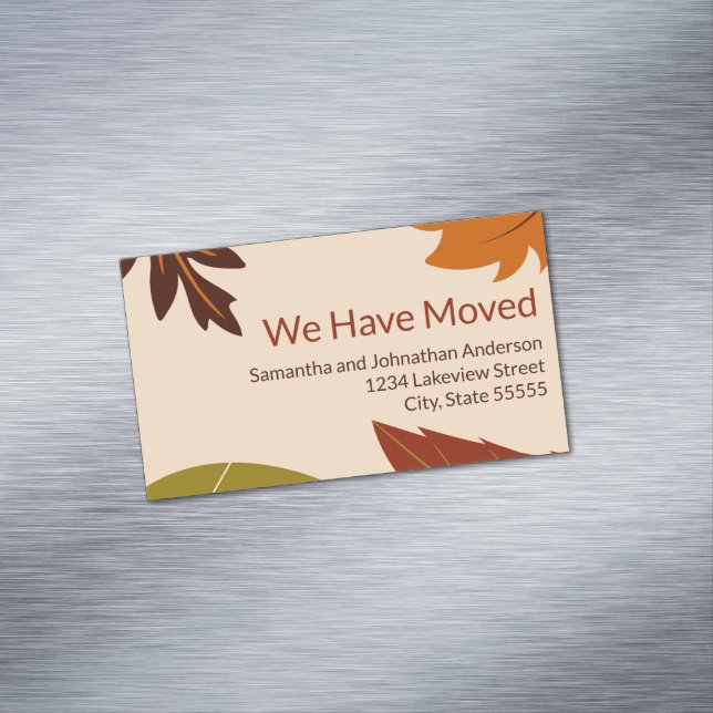 We Have Moved Fall Leaves Moving Announcement Business Card Magnet (In Situ)