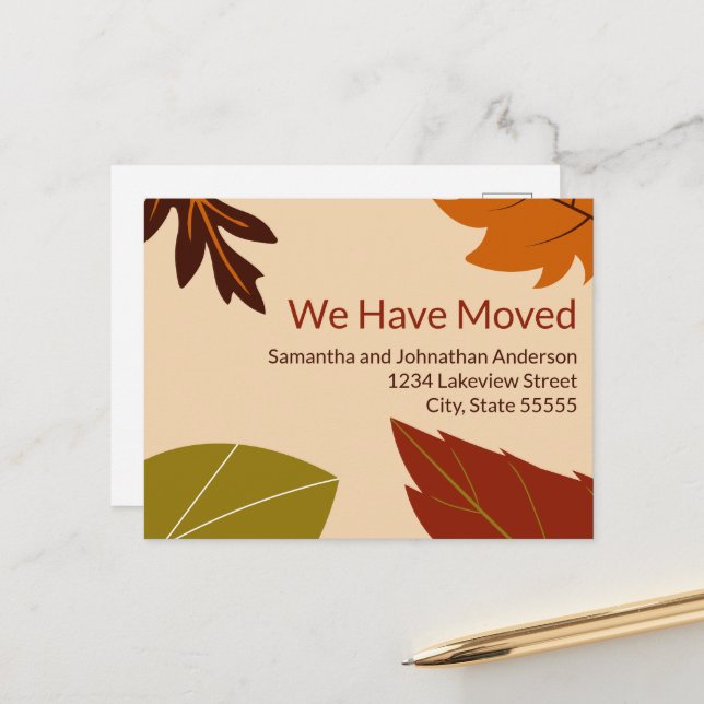 We Have Moved Fall Leaves Moving Announcement Postcard (Front/Back In Situ)